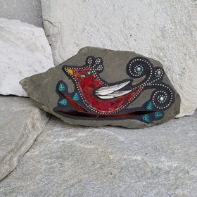 Red Bird on a Branch Mosaic-Garden Stone