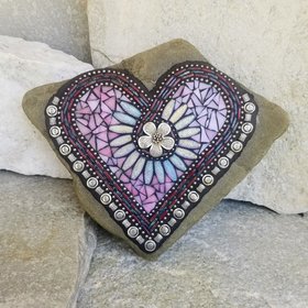 Pink Heart Mosaic Garden Stone