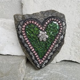 Green Heart Mosaic / Garden Stone, Rose
