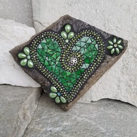 Shamrock Green Mosaic Heart Garden Stone  