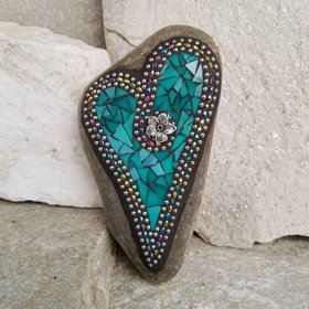  Turquoise Blue Mosaic Heart Garden Stone 