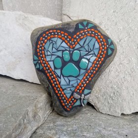 Teal Heart w Teal Paw Print - Garden Stone