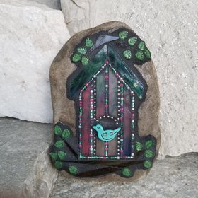Purple Birdhouse Mosaic Garden Stone