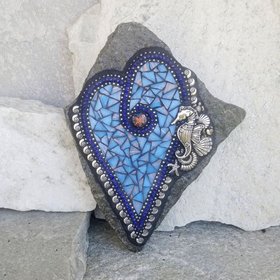 Seahorse and Shells Mosaic Garden Stone, Home and Garden Decor, Gardening Gift,