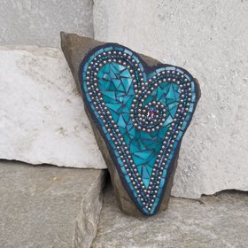 Teal Heart Mosaic Garden Stone