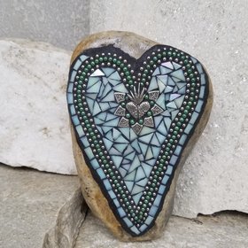 Light Green Heart Mosaic Garden Stone