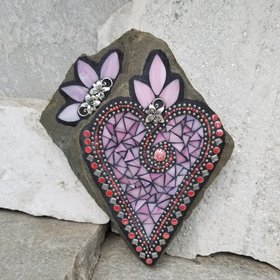 Sweet Pink Heart Mosaic Garden Stone