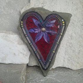 Large Red Heart Mosaic Garden Stone