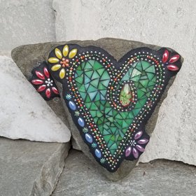  Green Heart Mosaic Garden Stone
