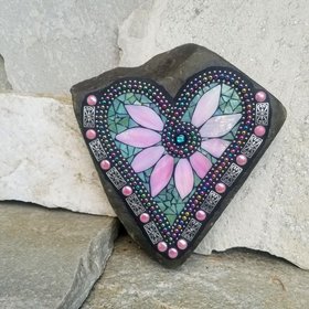 Pale Green Heart Mosaic Garden Stone