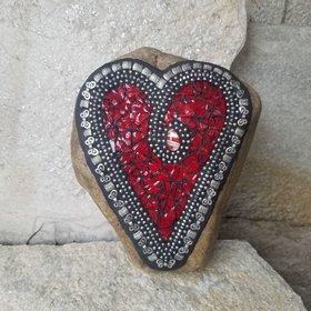 Red Heart  Mosaic Garden Stone