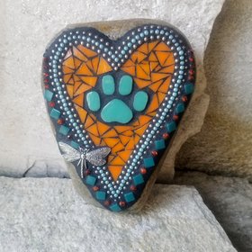 Orange Mosaic Heart Pet Memorial