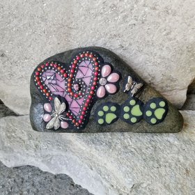 Pink Heart Pet Memorial Mosaic Garden Stone