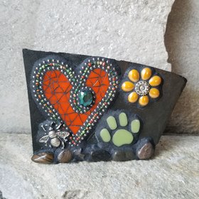 Orange Mosaic Heart Pet Memorial
