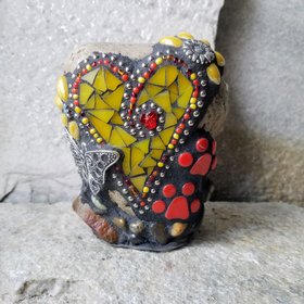 Yellow Heart Pet Memorial Mosaic Garden Stone