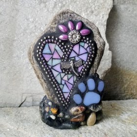 Lavender Heart Pet Memorial Mosaic Garden Stone