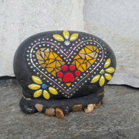 Orange Mosaic Heart Pet Memorial Yellow Flowers