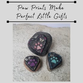 3 Little  Paw Prints, Group #10 Mosaic Stone, Pet Memorial, Garden Decor