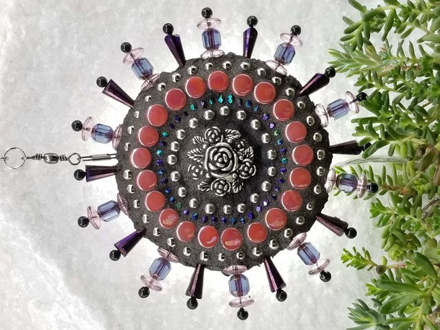 roses, mosaic garden wind spinner in purple and pink by chris emmert