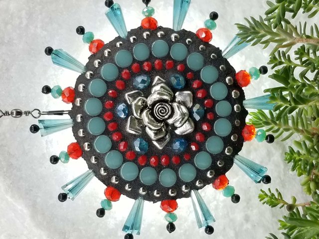 Rose Garden Wind Spinner, Teal and Red Rays, Home Decor, Garden Decor, Gardening Gift,