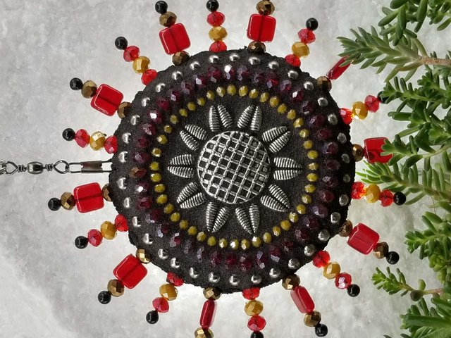 mosaic wind spinner in reds by chris emmert, sunflower