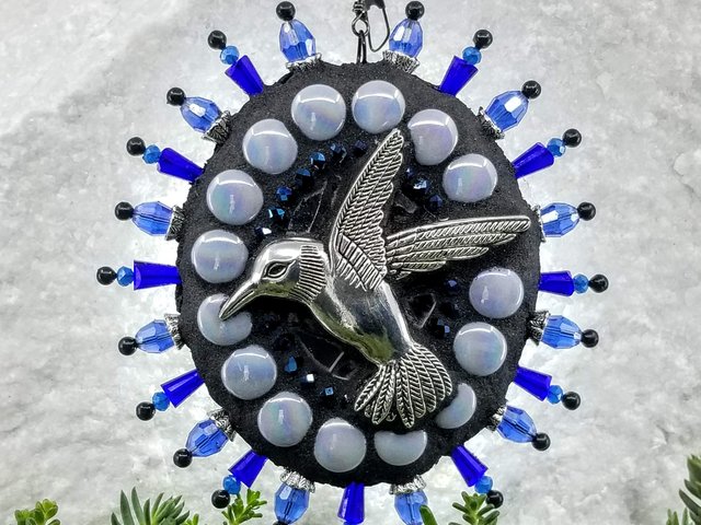 Hummingbird Mosaic Garden Wind Spinner, Blue Rays, Home Decor, Garden Decor, Gardening Gift