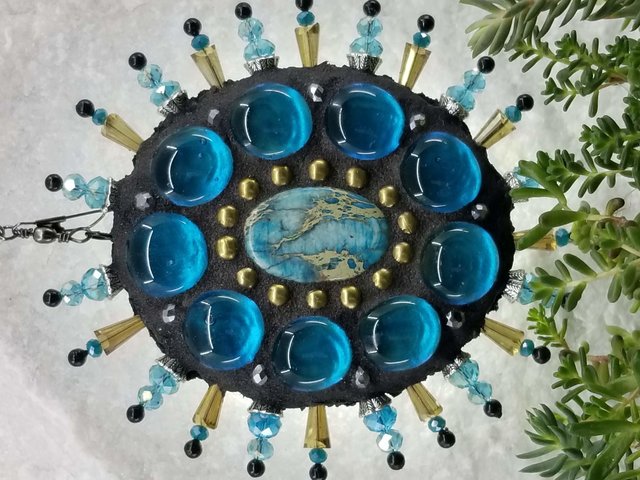 Oval Gemstone Garden Mosaic, Wind Spinner, Blue Rays, Home Decor, Garden Decor, Gardening Gift