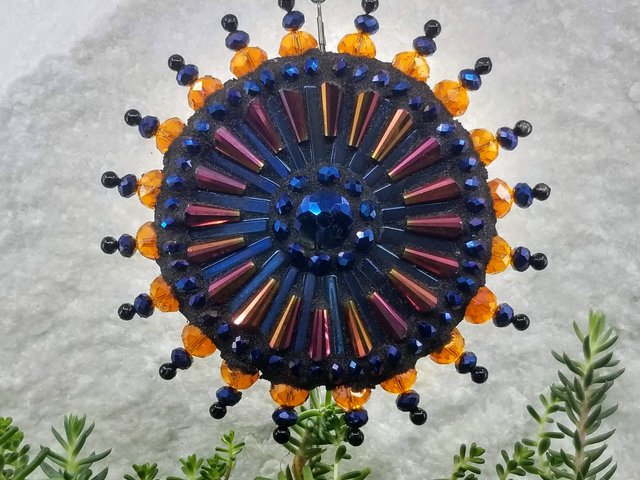 Orange and Cobalt Blue Mosaic Garden Spinner, Home Decor, Garden Decor, Gardening Gift,