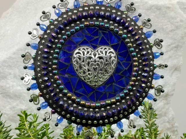 Pewter Heart Mosaic Garden Wind Spinner, Home Decor, Garden Decor Suncatcher, Gardening Gift,