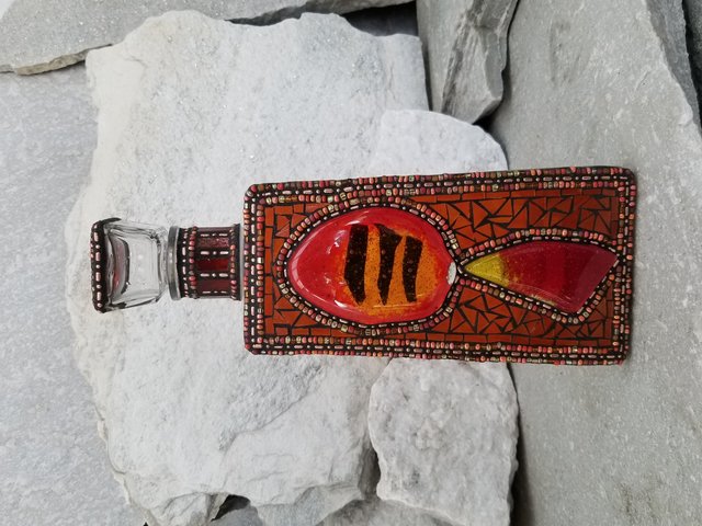 Mosaic Liquor Bottle “On Fire” Up-cycled Decanter