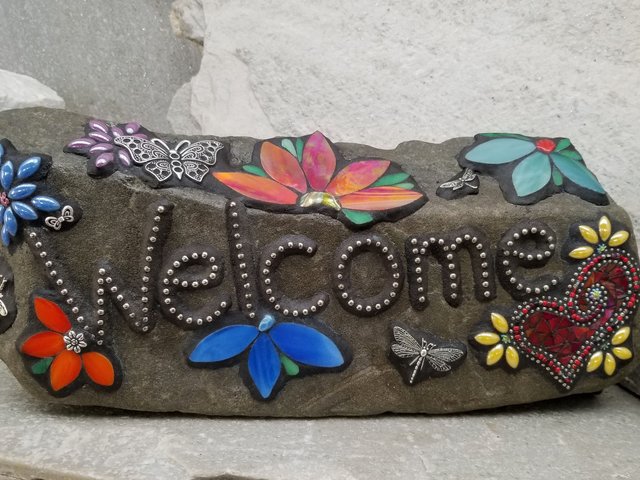 Mosaic Welcome Sign, Garden Stone