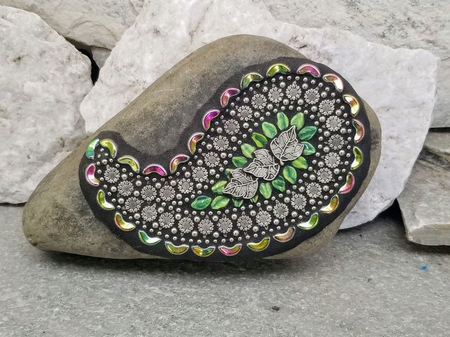 Sunflower Paisley Mosaic, Mosaic Rock, Mosaic Garden Stone,