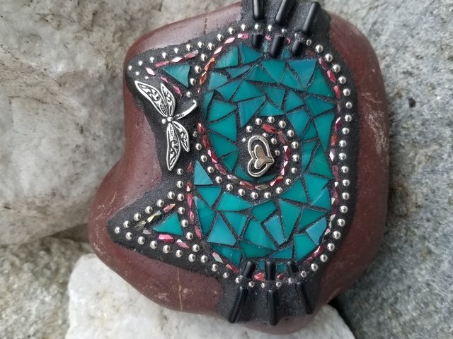 Teal Cat Face, Mosaic Paperweight / Pet Garden Stone