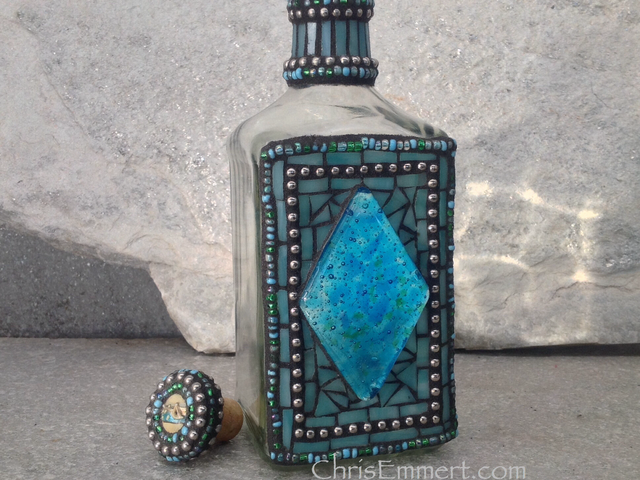 Mosaic Liquor Bottle “Blue Diamond” Up-cycled Decanter