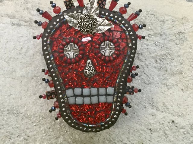 Skull in Red Mosaic Garden Wind Spinner, Home and Garden Decor, Gardening Gift,