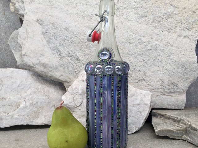 Mosaic Bottle. (1) Up-cycled Decanter, for Cooking Sherry, Olive Oil, Vinegar, Housewarming Gift,