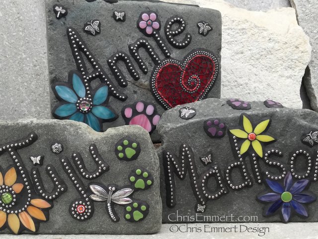 Larger Pet Memorial Garden Stones- Mosaic Custom Order