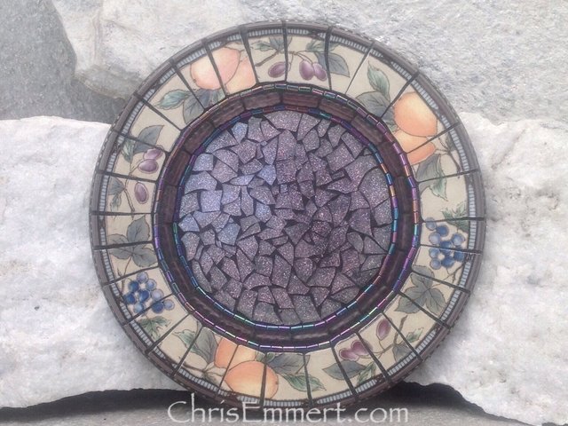 Mosaic Trivet - Candle Plate, Home Decor, Purple Mixed Media Art,