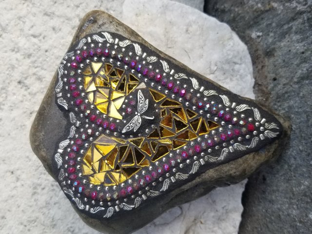 Gold Mirror Angel Wing Heart, Garden Stone, Mosaic, Garden Decor