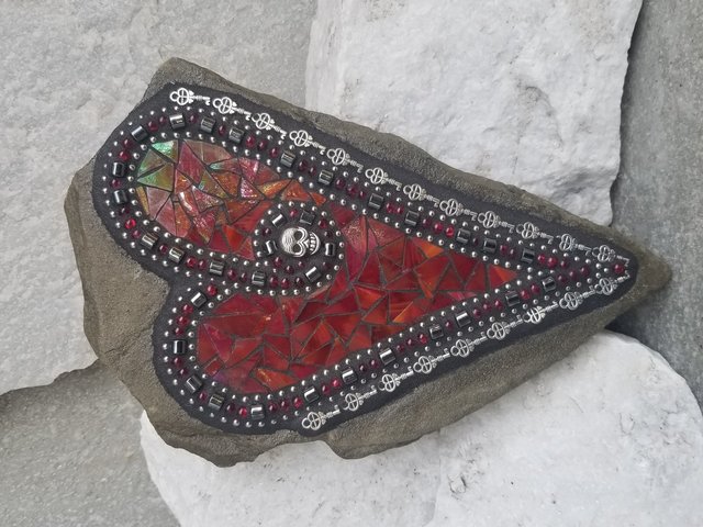 Red Heart Skull Mosaic Garden Stone