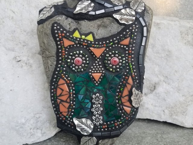 Owl Mosaic Garden Stone, Gardener Gift, Mosaic Art,  