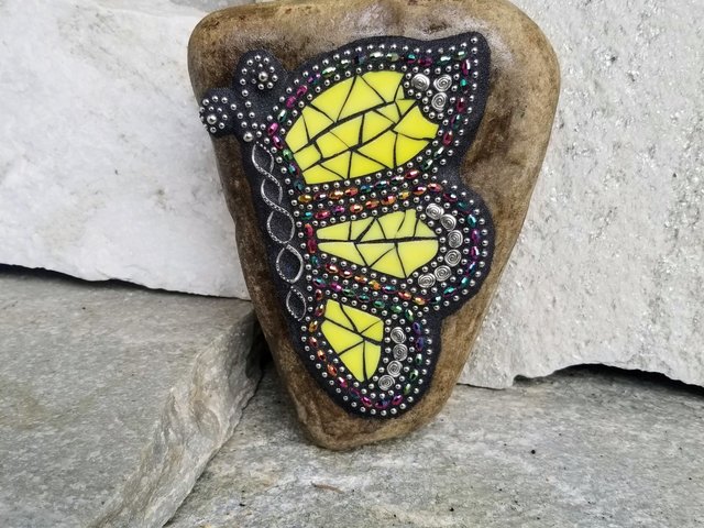 Yellow Butterfly Garden Stone, Garden Decor