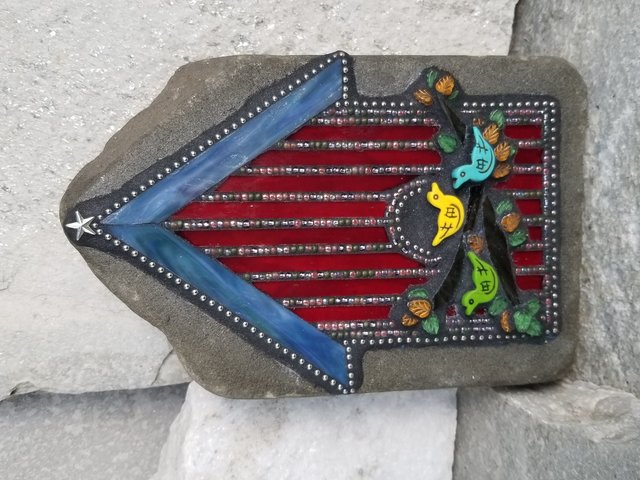 Red Birdhouse Mosaic Garden Stone