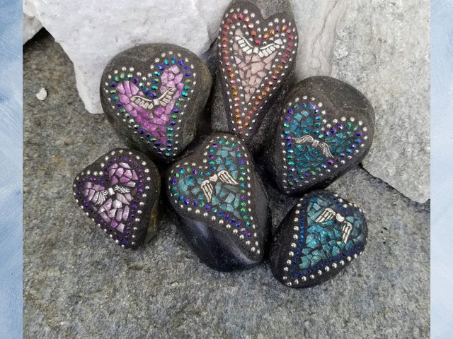 Angel Wing Mosaic Garden Stone Set of 6  #11 Group Mosaic Hearts  